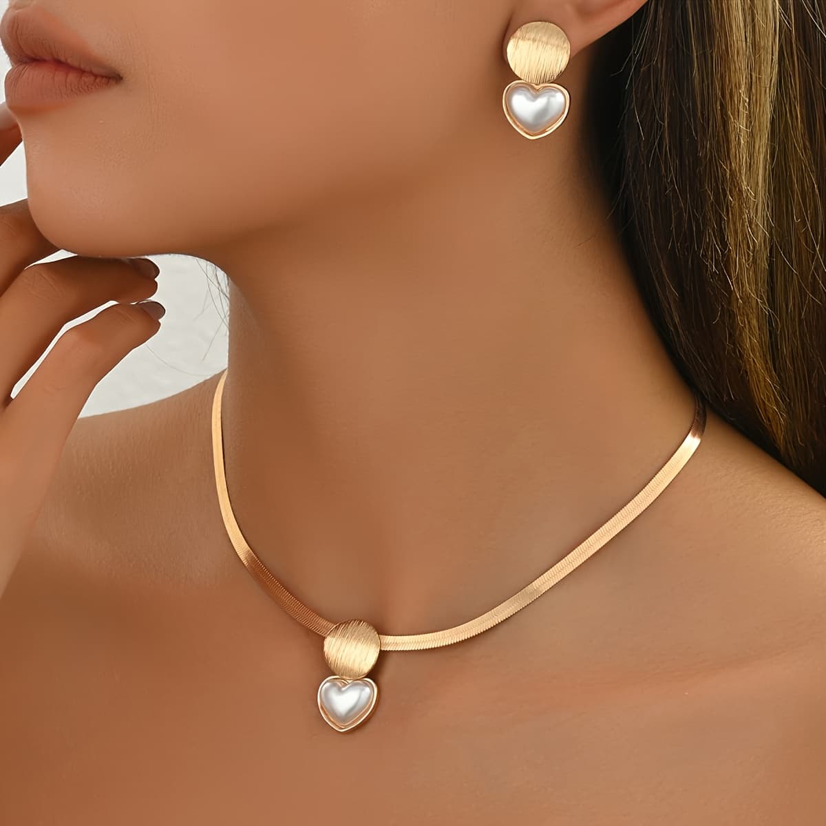 TEMU 3pcs Set Fashionable Elegant Multifunctional Collarbone Geometric Heart Shape French Vintage Necklace Suit