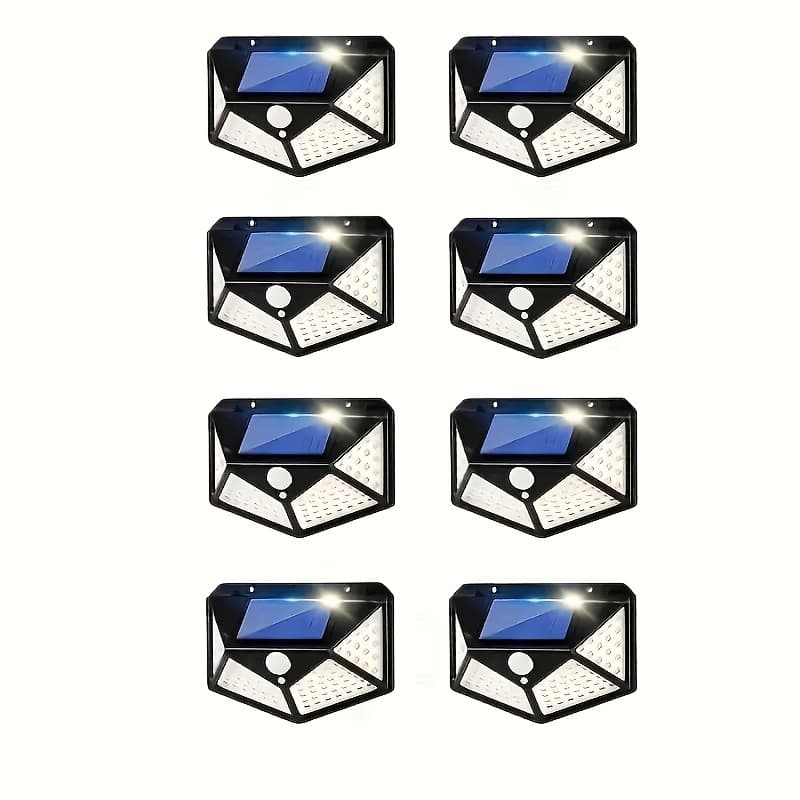 TEMU Pack Of 8 Outdoor Solar Garden Wall Lights With 100 Led Bulbs, Plastic Material, Four-sided , Smart Light Control, Suitable For Walls, Streets, Gardens, Courtyards, Garages, And Corridors