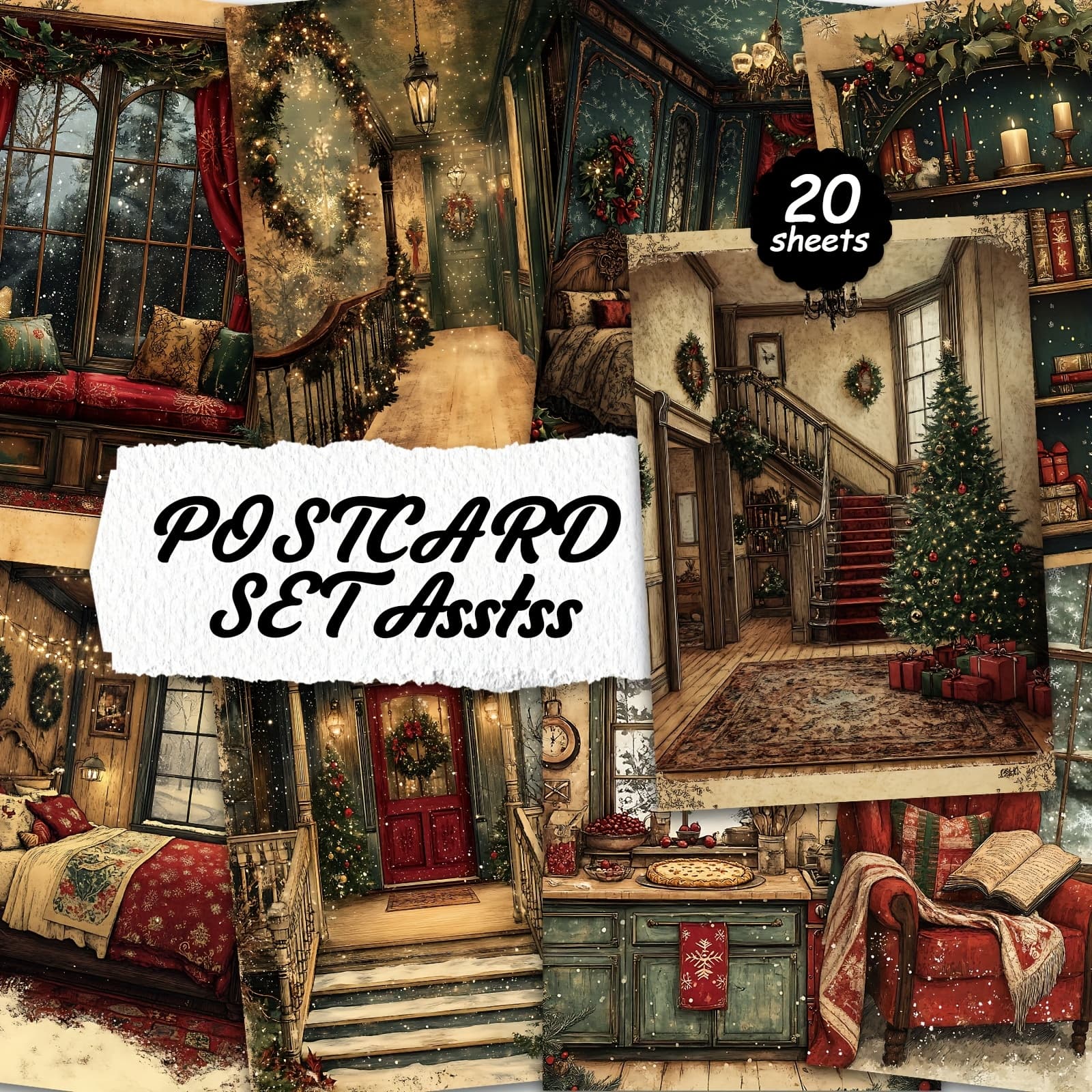 TEMU Set Of 20 Christmas Postcards For Writing On Cardboard, Smooth , English Scrapbooks, Trash Diaries, Crafts, Greeting Cards, Holiday Wishes And Gifts