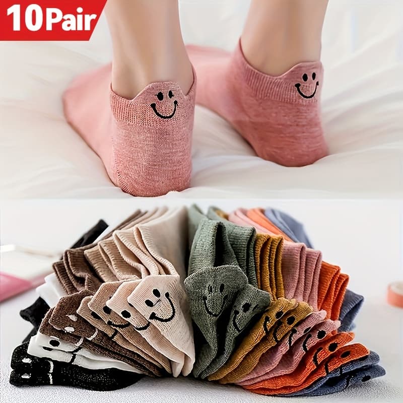 TEMU Women Cute Socks, 10 Pairs Cute Embroidered Ankle Socks, Soft & Lightweight Low Cut Socks, Women's Stockings & Hosiery, Simple & Comfy (colourful)
