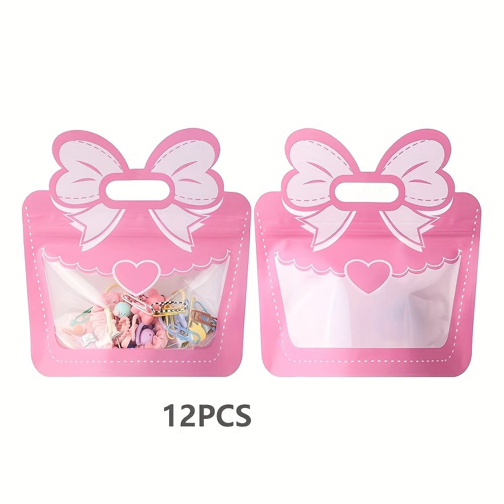 TEMU 12-pack Gift Bags, Self-sealing Stand- Bags With Bows For Accessories And Small Card Packaging