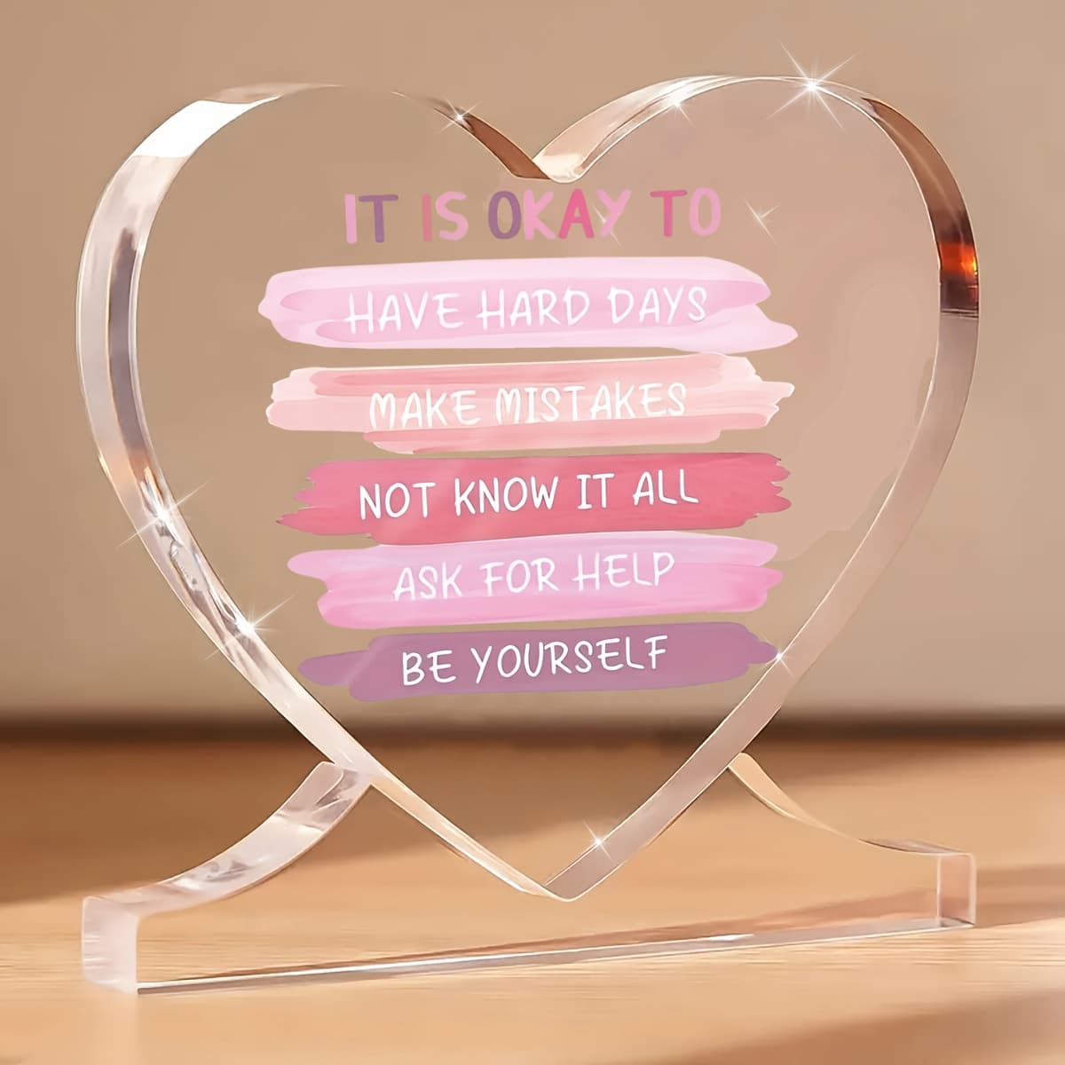 TEMU 1pc Acrylic With Base Inspirational Desk Decor - Positive Affirmations For Women "hard Days Are Okay" & "i Am Enough" Office Gifts - Self Care & Recovery Keepsake