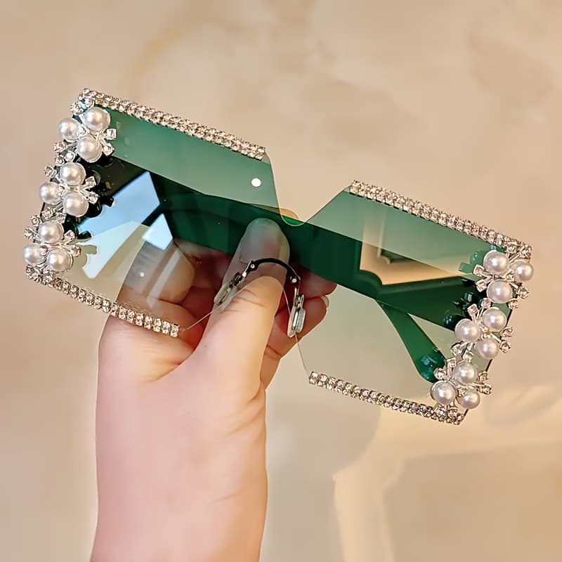 TEMU Stylish Large Rectangular With Lightweight Polycarbonate Frames & Green Lenses - For Everyday & Party Wear