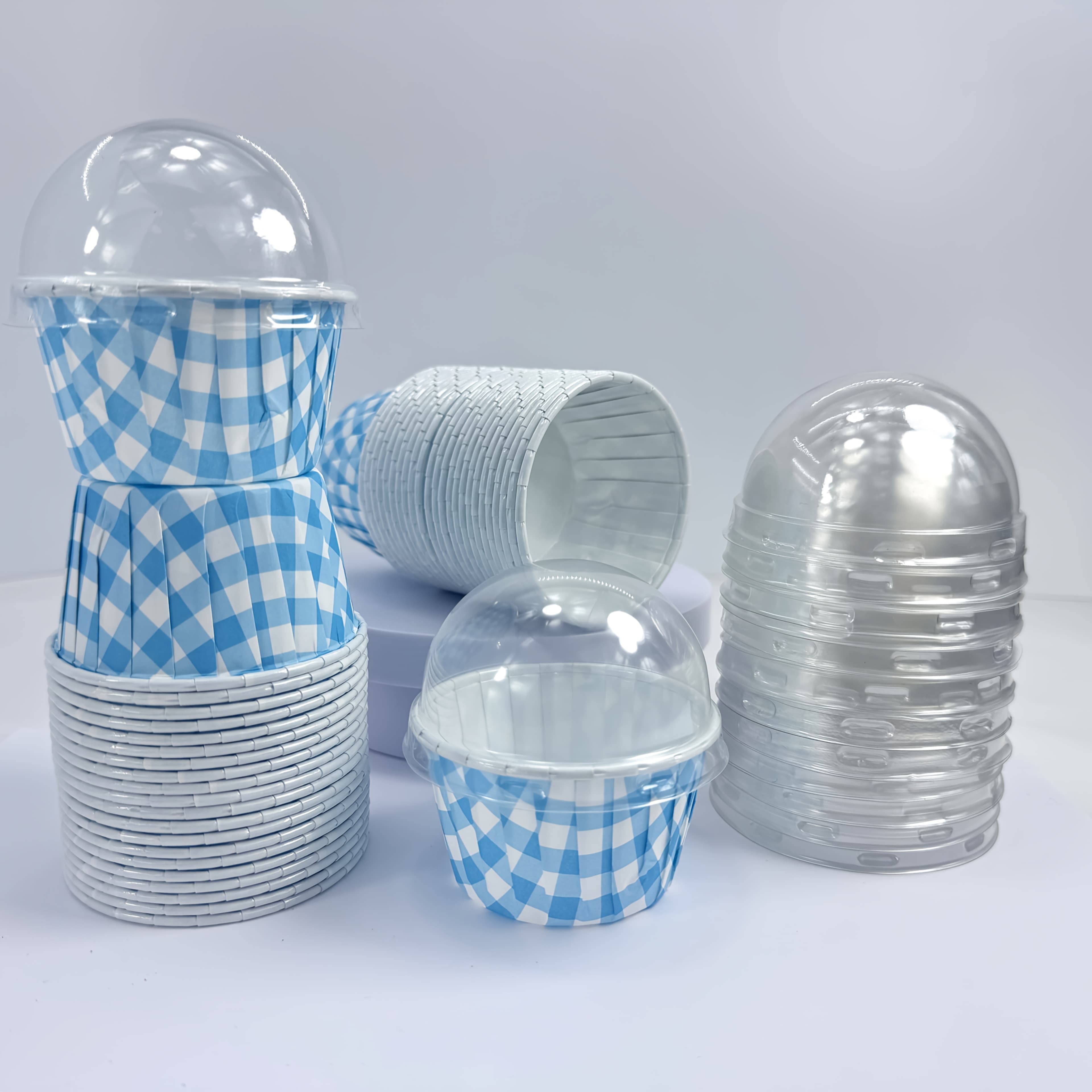 TEMU 48pcs Gingham Check Cupcake Baking Cups - 6 Colors , Greaseproof And Thickened, Lids - Ideal For Weddings, Parties, Picnics, And Dessert Displays