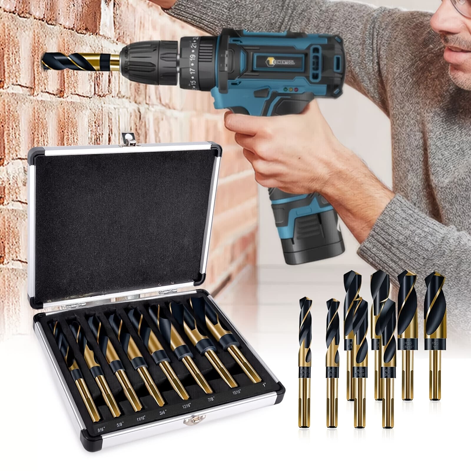 TEMU Set Of Steel Drill Bits With A Storage Case, Additions For And Home Renovation, Ranging From 9/16 Inch To 1 Inch, Quick And Effective, Sturdy Toolkit For Drilling Wood, Metal, And Plastic