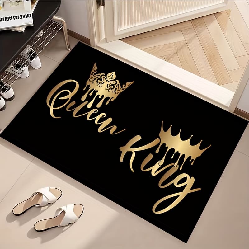 TEMU & Print Area Mat - Non-slip, Washable Polyester, Black With Golden Lettering, Perfect For Living Room, Bedroom, Home Office Decor, Bedroom Mat | Area Mat