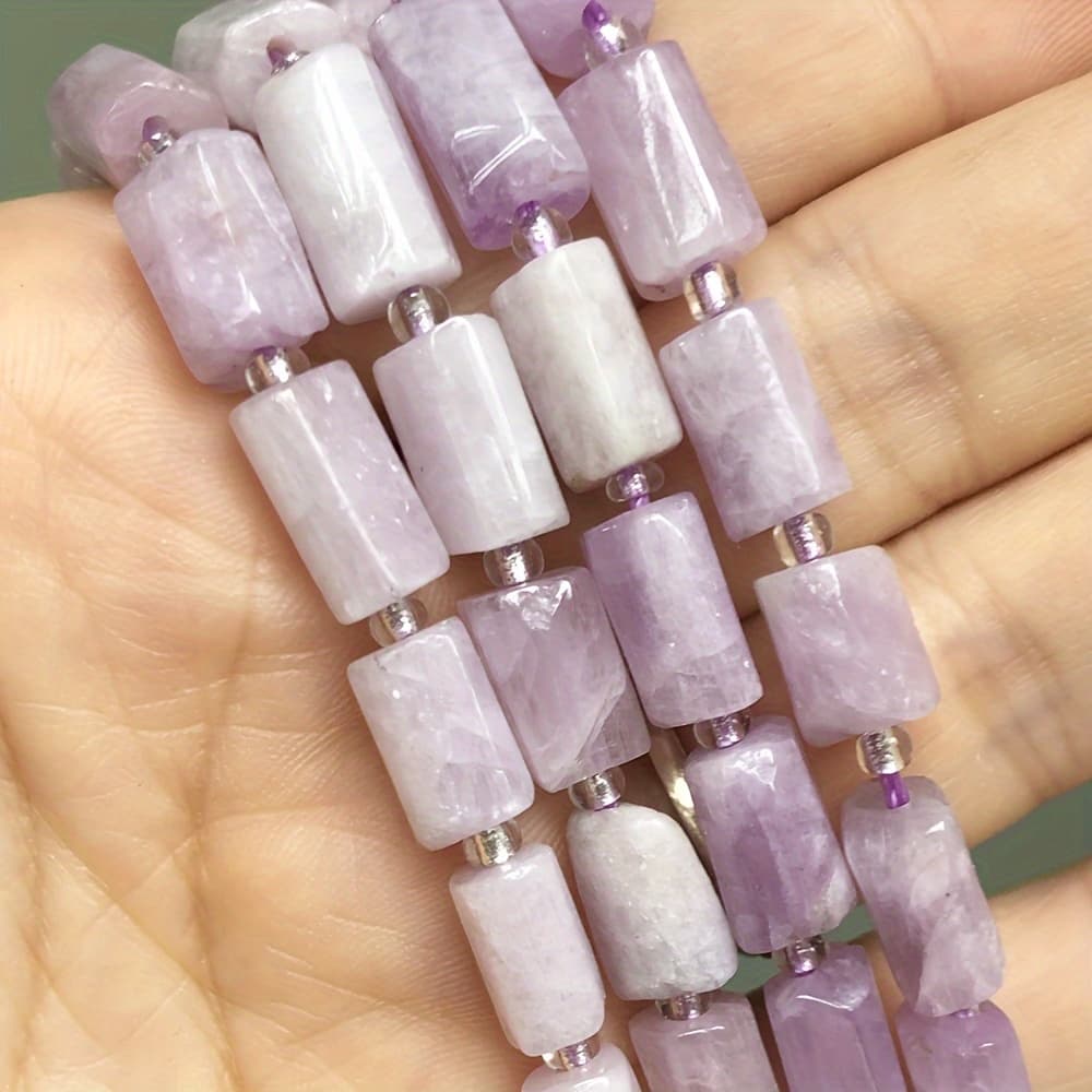 TEMU Exquisite 8x11mm Purple Spodumene Stone Beads, Cylinder Loose Spacer Beads For Making - Perfect For Bracelets & Necklaces