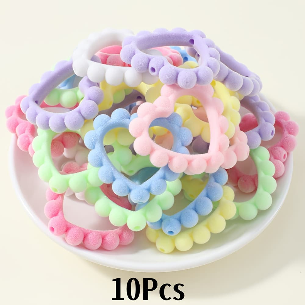 TEMU 10pcs Acrylic Plush Mixed Color Heart Shaped Decorative Beads For Bracelet Pencil Cases Hanging Additions Perfect For Valentine's Day Party Favors