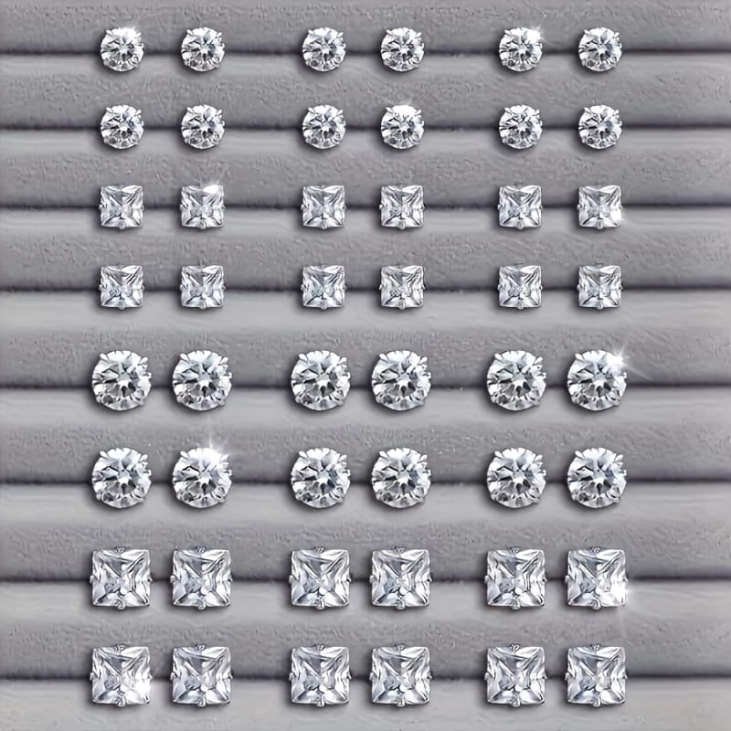 TEMU 30/48pcs Exquisite Minimalist Geometric Heart Synthetic Zirconia Stud Earrings Women's Fashion Daily Party Matching Jewelry