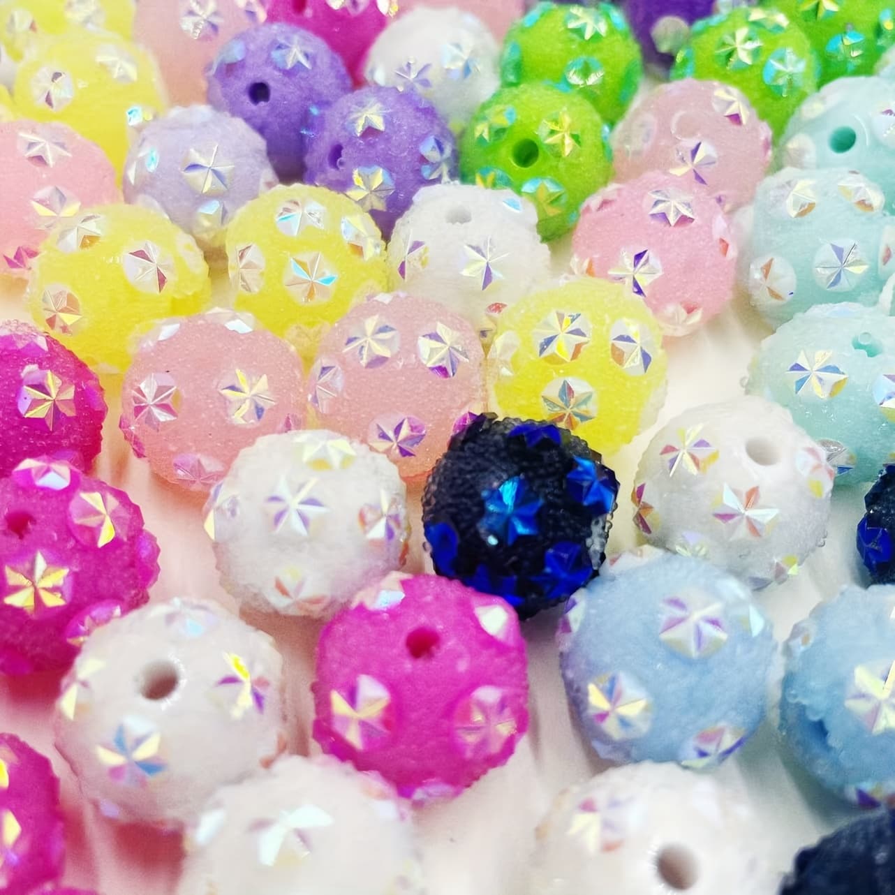 TEMU Shining 20mm Acrylic Beads Inlaid With Rhinestones, 20/50pcs - Colored Crack Effect, Suitable For Necklace And Bracelet Making