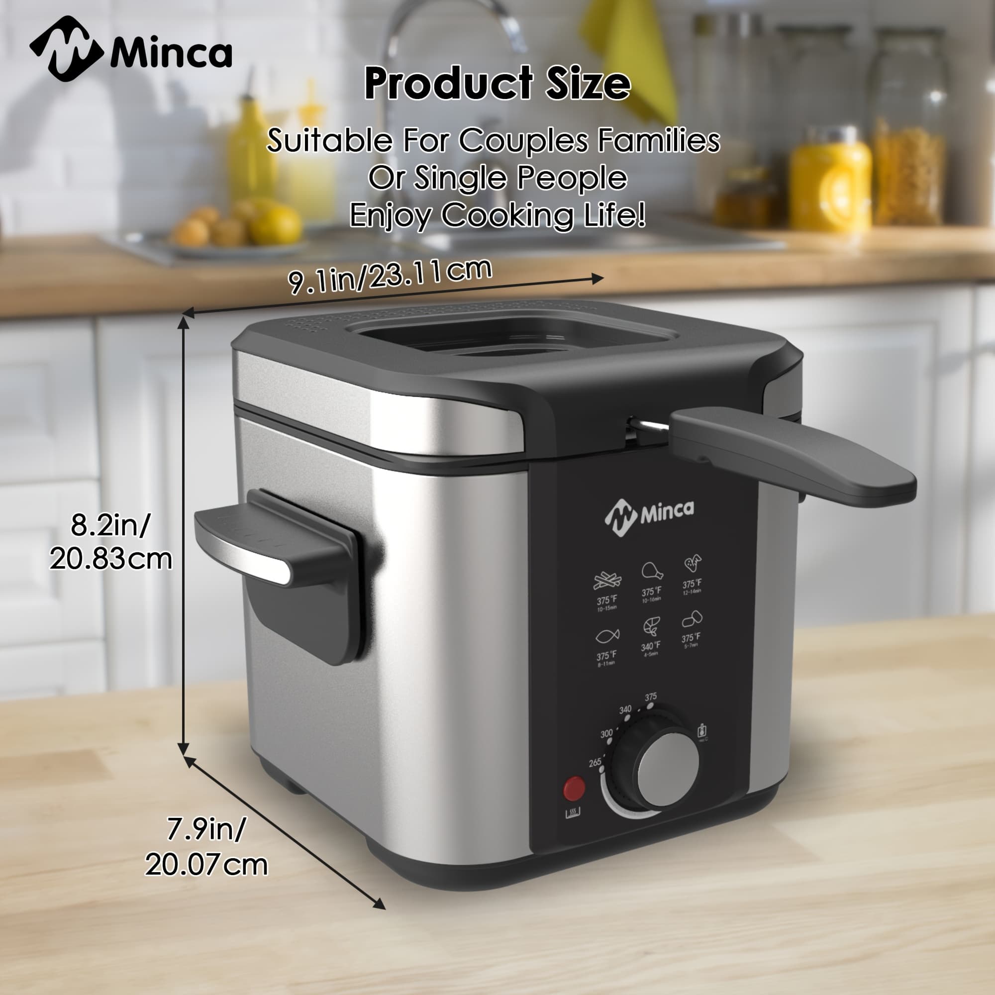 TEMU Minca Deep Fryer, The Most Compact & Convenient To Deep Fry , Restaurant-style Basket With A 1.6-quart Capacity, Window & Adjustable , Stainless - 1.5 Liter