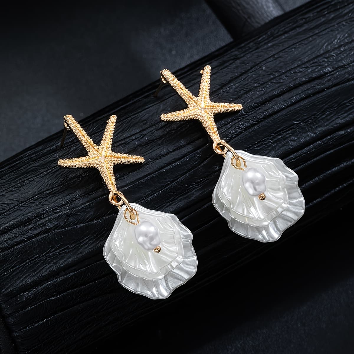 TEMU 1 Pair Summer Elegant Resin Shell Pendant Starfish Design Statement Earrings, Women's All-match Fashion Ear Jewelry, Suitable For Daily Evening Party Wear