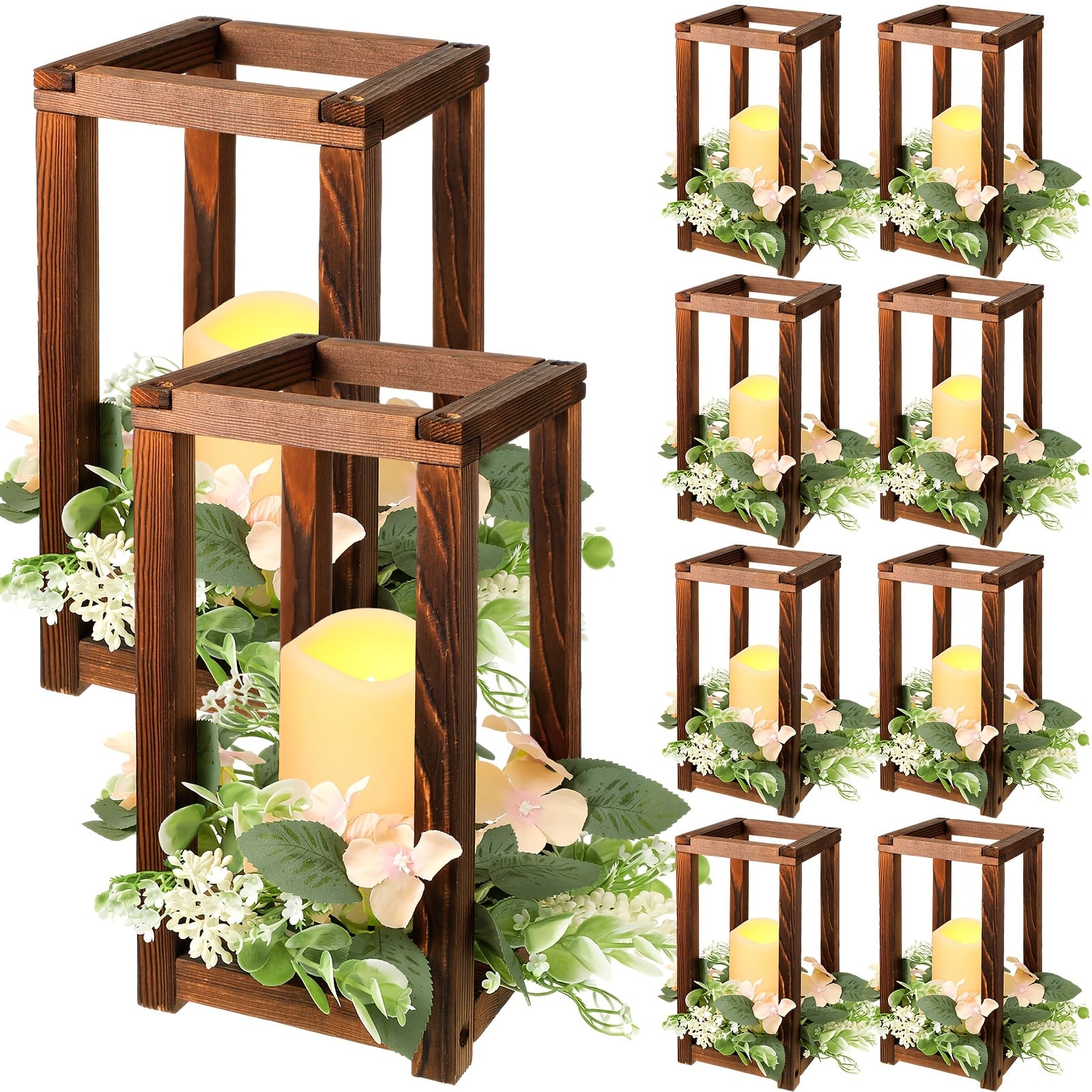 TEMU Halloween Christmas 30-piece Rustic Wooden Candle Lantern Set With Integrated Holders, Waxes & Garlands – Ideal For Wedding And Valentine’s Day Table Decorations