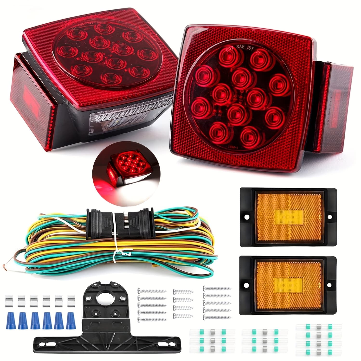 TEMU 12v Led Trailer Light Kit, Utility Trailer Lights For Submersible Boat Rv With Trailer Wire Harness, Trailer Lights Kit For Under 80 Inch Truck