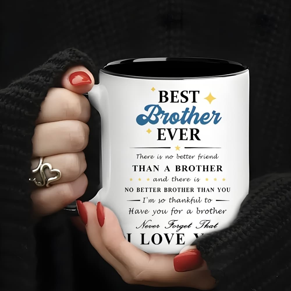TEMU 1pc Ceramic Coffee Mug - "best Brother Ever" Insulated Cup - Reusable, Hand Wash - Ideal Gift For Birthday Gifts, Holiday Gifts, Easter Gifts