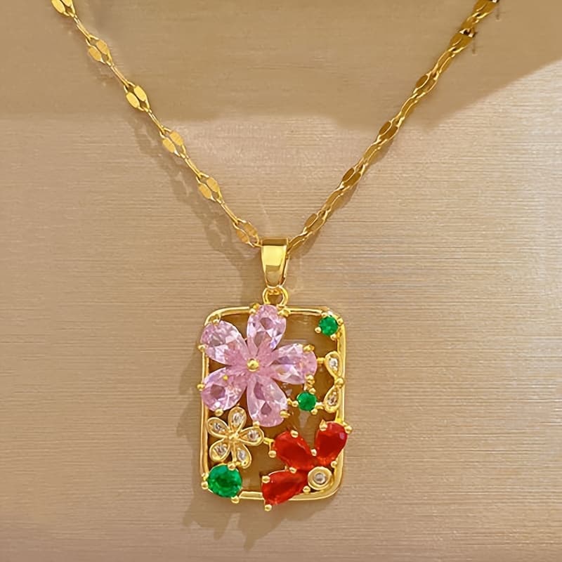 TEMU Hollow-out Pendant Necklace - & Birthstone Suitable For Daily Wear, Parties, Christmas Gifts, Elegant Minimalist Alloy Chain For Birthdays, Valentine' Day