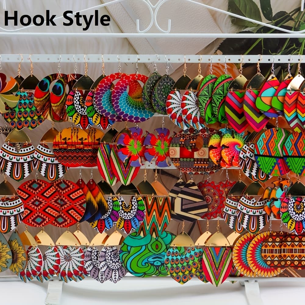 TEMU 12 Pairs Of Bohemian Colorful Geometric Wooden Earrings, Fashion Hollow Vintage Women's Pendant Earrings, Party Gift Jewelry, Random Styles