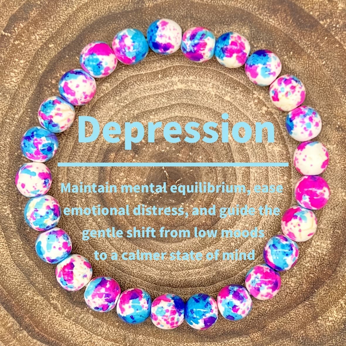 TEMU Pink& Blue Exquisite Negative Emotion Purification Bracelet, Handcrafted Beaded Design, Bohemian Style, Daily Wear, Jewelry, Gifting Family, And
