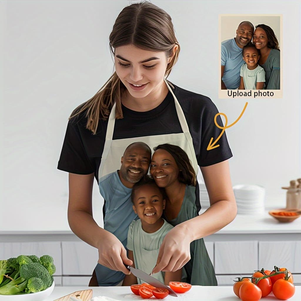 TEMU Custom Photo Apron - Personalized Kitchen & Dining Wear For , Couples, Parents - Unique Birthday, Anniversary Gift Idea, Colleagues, Family, Print