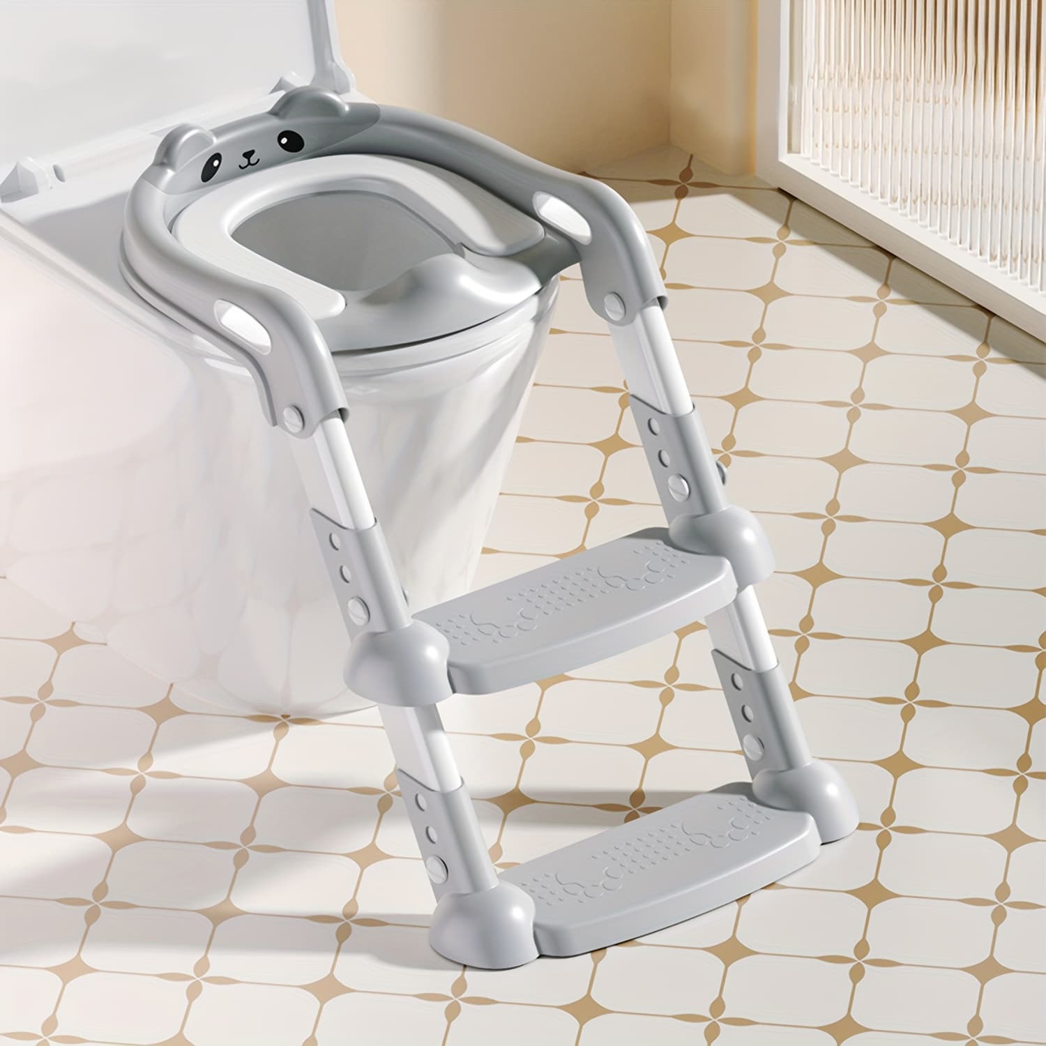 TEMU Potty Training Seat With Ladder - Soft Cushioned Toilet With Splash Guard, Anti-slip Steps & Safety Handrails - Adjustable Height Potty (grey///) For & - Step Stool For Independent