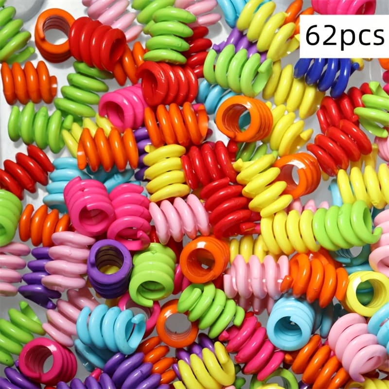 TEMU 62pcs 1.4 * 1.9cm Acrylic Spring Beads Large Hole Braid Decorative Hair Beads Diy Unique Headwear Hair Rings High Quality Friendship Bead Accessories