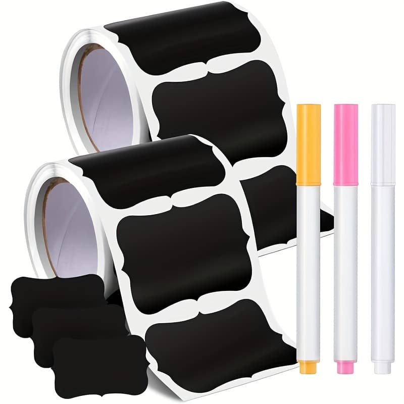 TEMU 240pcs Chalkboard Labels Blackboard Reusable Sticker With 3pcs Erasable Liquid Chalk Marker For Organizing Chalkboard Labels For Jars Storage Labels For Plastic Containers