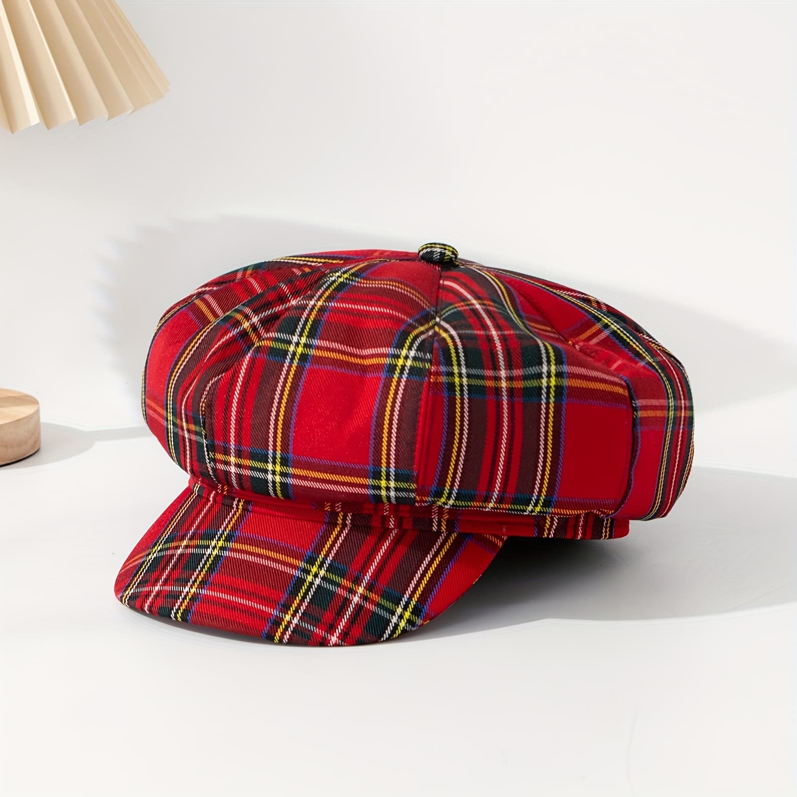 TEMU Women's Red Newsboy - Retro British Style Lightweight Octagonal Brim Hat For Street Fashion, Casual & Office Wear, Winter Headwear, Durable Headgear