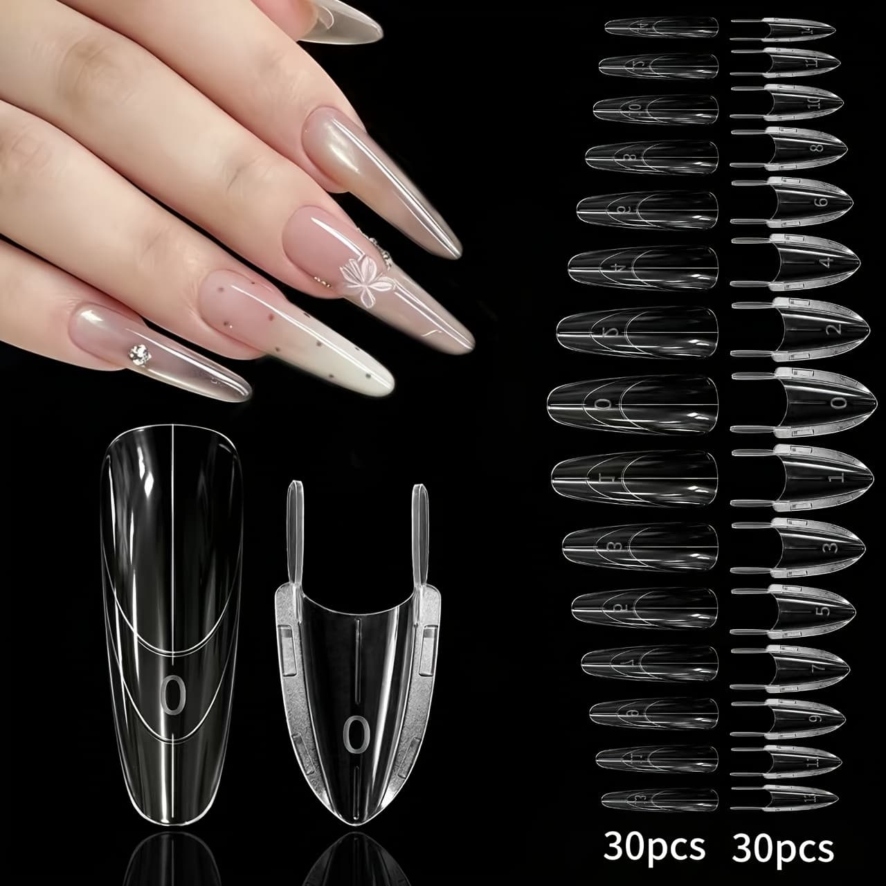 TEMU Rocket Sandwich Double-layer Nail Mold - 60pcs Almond-shaped Fast Extension Nail Templates, No Paper Film Needed, 15 Sizes Molds, Nail Art Tool, Suitable For Beginners Home Nail Salon