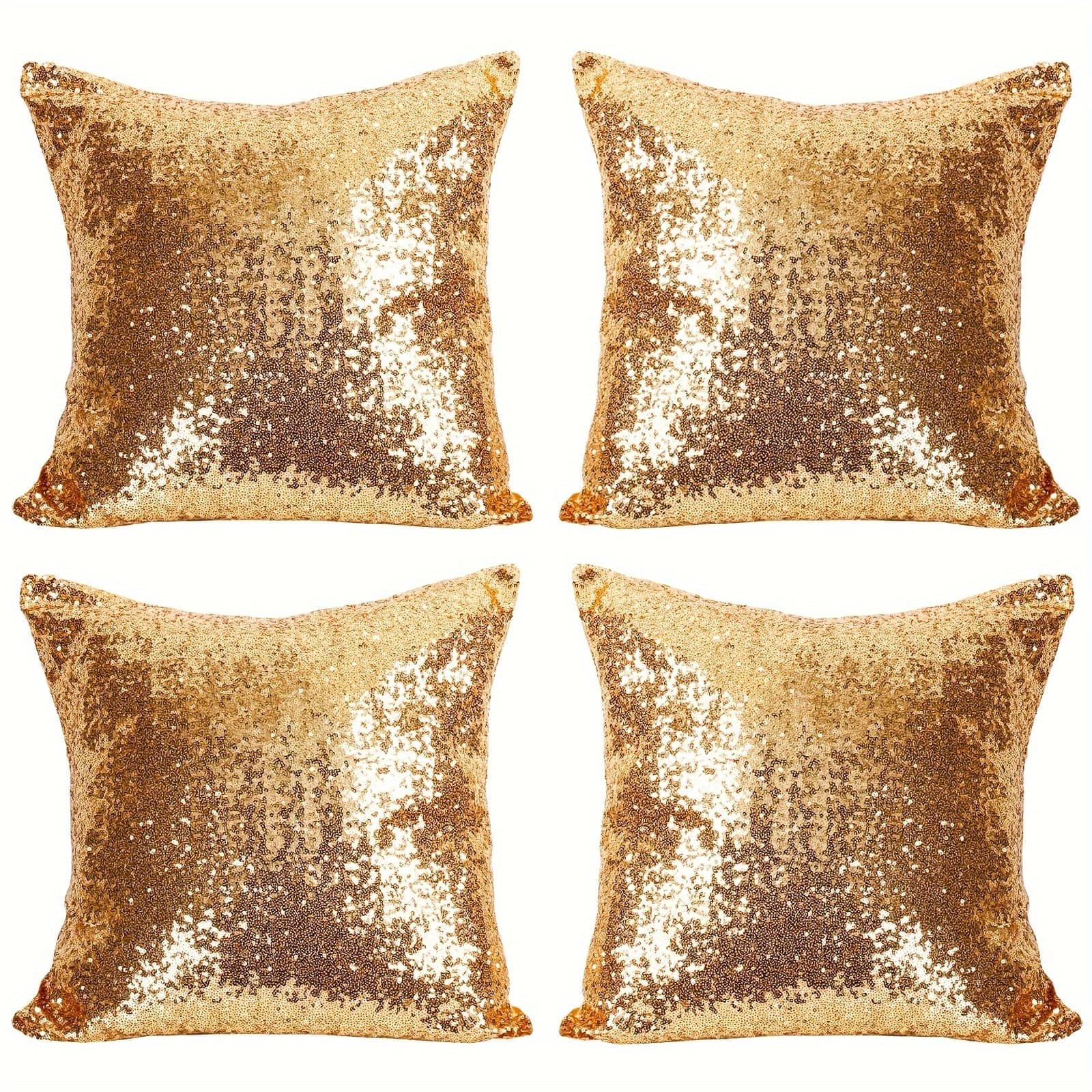 TEMU Pack Of 4 Silver And Golden Sequin Pillow Covers, 18x18 Inch Shiny And Luxury Decorative Throw Pillow Cases Metal Cushion Covers For Couch Bed Sofa Christmas Day, 18" X 18"