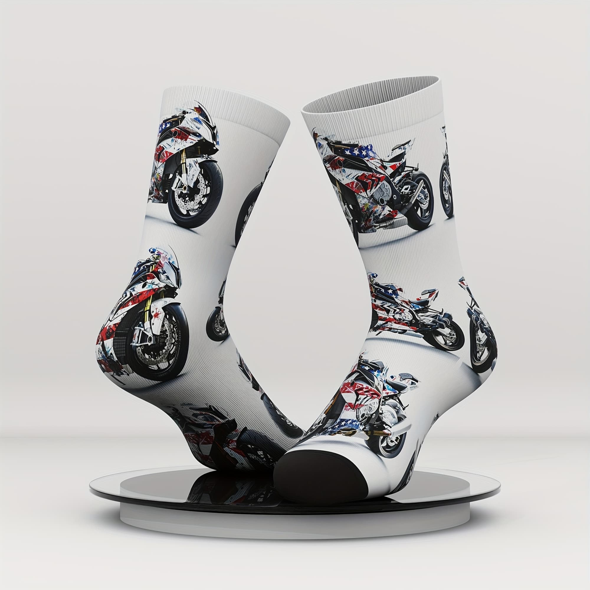 TEMU [perfect Gift] 1 Pair Men's Novelty Motorcycle Enthusiast Pattern Crew Socks, Breathable Comfortable Casual Socks Suitable For Men's Outdoor Wear, Family Parties, Home Gift, Wear