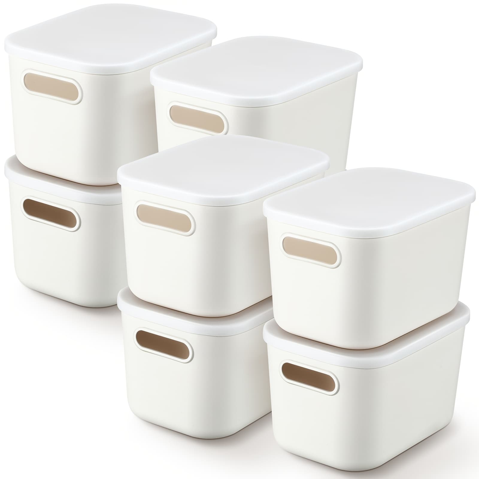 TEMU 8pcs Plastic Storage Bins With Lids White Storage Box With Handle Stackable Containers With Lids For Organizing White Bins Small Storage Basket With Lid For Table (7.3 X 10.2 X 6.5 Inches)