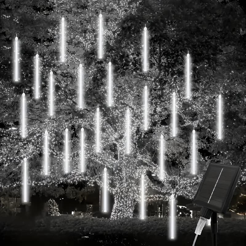 TEMU Outdoor Solar Meteor Shower Lights, Festive Lighting For Christmas, Featuring 8 Tubes With 192 Led Raindrop Lights, Perfect For Decorating Trees, Parties, And Gardens, Now On