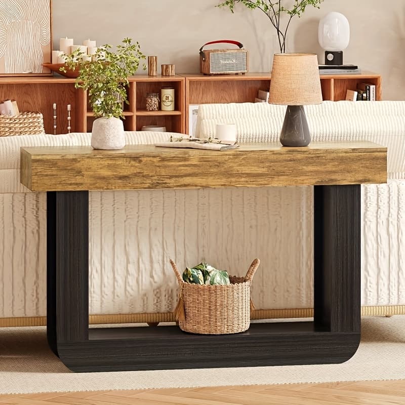 TEMU 55inch Narrow Console Table, Wood Behind Couch Table Entryway Tables With Storage Rectangular Farmhouse Hallway Accent Table For Entrance, Foyer, Living Room ( + Black)