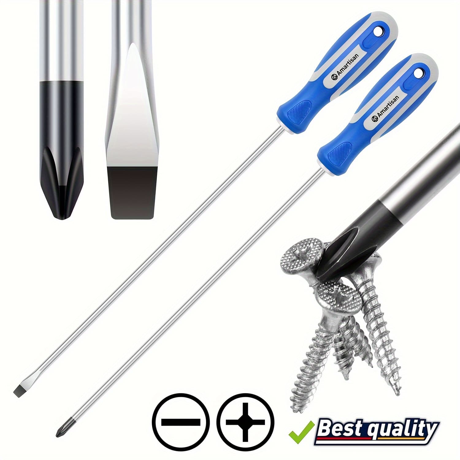 TEMU 2pcs 12'' Long Screwdriver Set, Long Blade Screwdriver Set 12-inch Magnetic Screwdriver, & Slotted Bits.