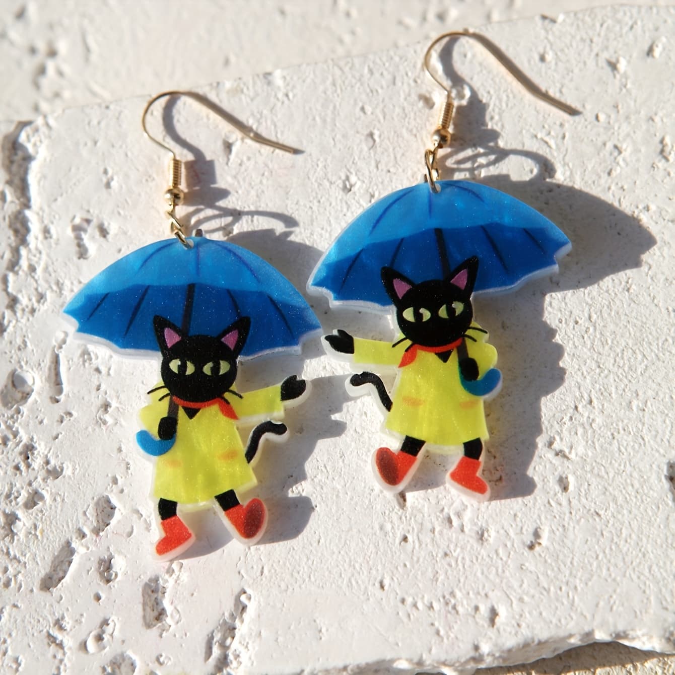TEMU Handmade Cat Umbrella Earrings - Cute Seed Bead & Acrylic Resin Dangle Earrings Suitable For Women &, Animal-themed Party Gift For Mother' Day, Beach, Wear