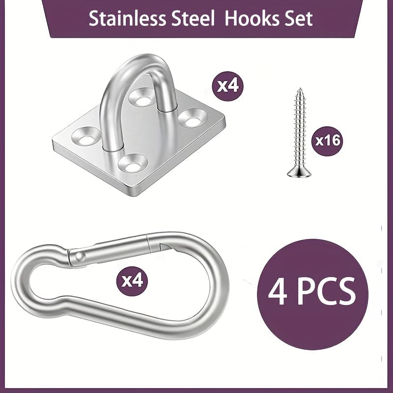 TEMU 4 Sets Of Durable Stainless Steel Hooks For Hanging Hammocks, Featuring Wall Mounts With Swivel Carabiners And Ceiling Suspension Hooks, Ideal For Outdoor Swings And Workouts, Utility Hooks