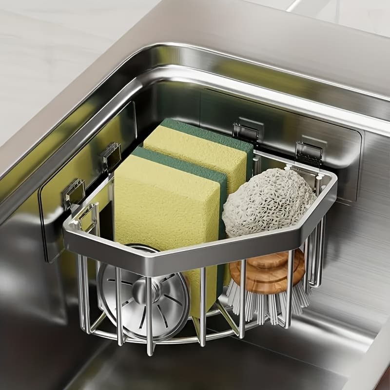 TEMU Kitchen Sink Organizer, Stainless Steel Sink Caddy, Faucet Hanging Sponge Holder Drain Rack For Sponge Brush Towel And Scrubber