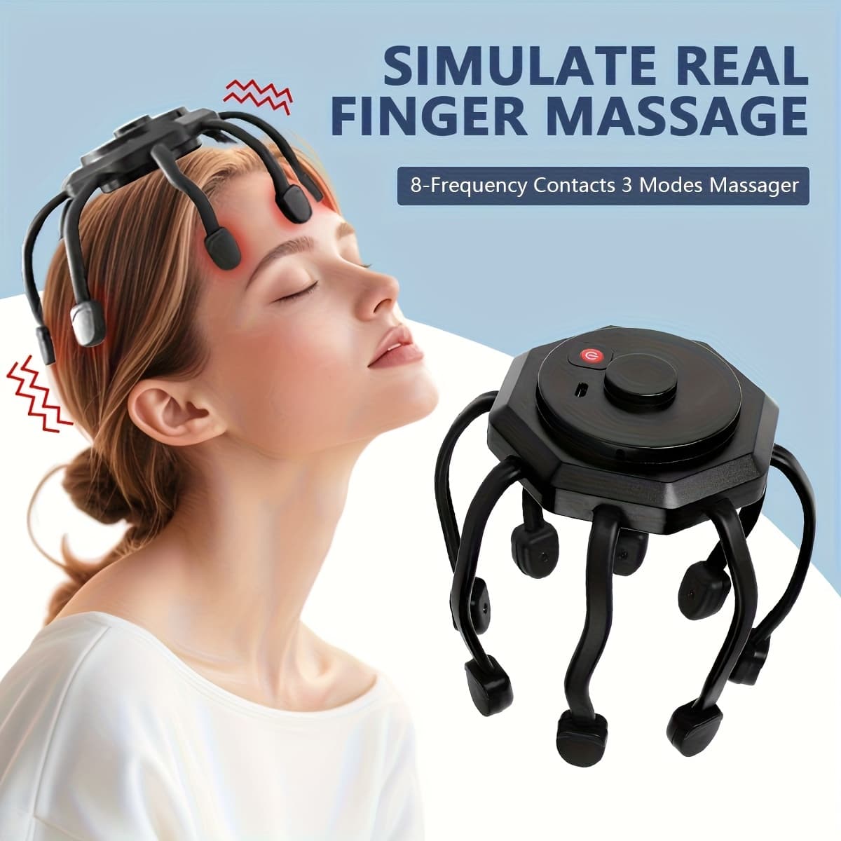 TEMU 8-finger Skin Massager - Portable Usb Rechargeable Electric Head Massager With 3 Mode Options, Pressure Reducing Device | Modern Headphones | Rechargeable Battery, Scalp Massage
