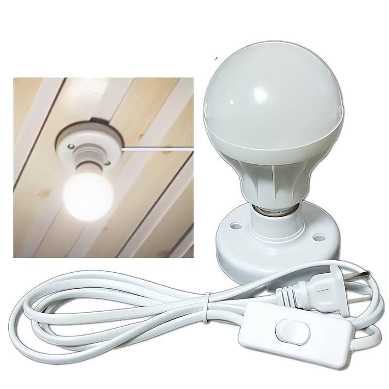 TEMU 1pc 10 Ft Light Socket With Cord E26/ E27 Light Bulb Socket With Switch Hanging Light Cord Extension, For Garage Installation Lighting (without Light Bulb)