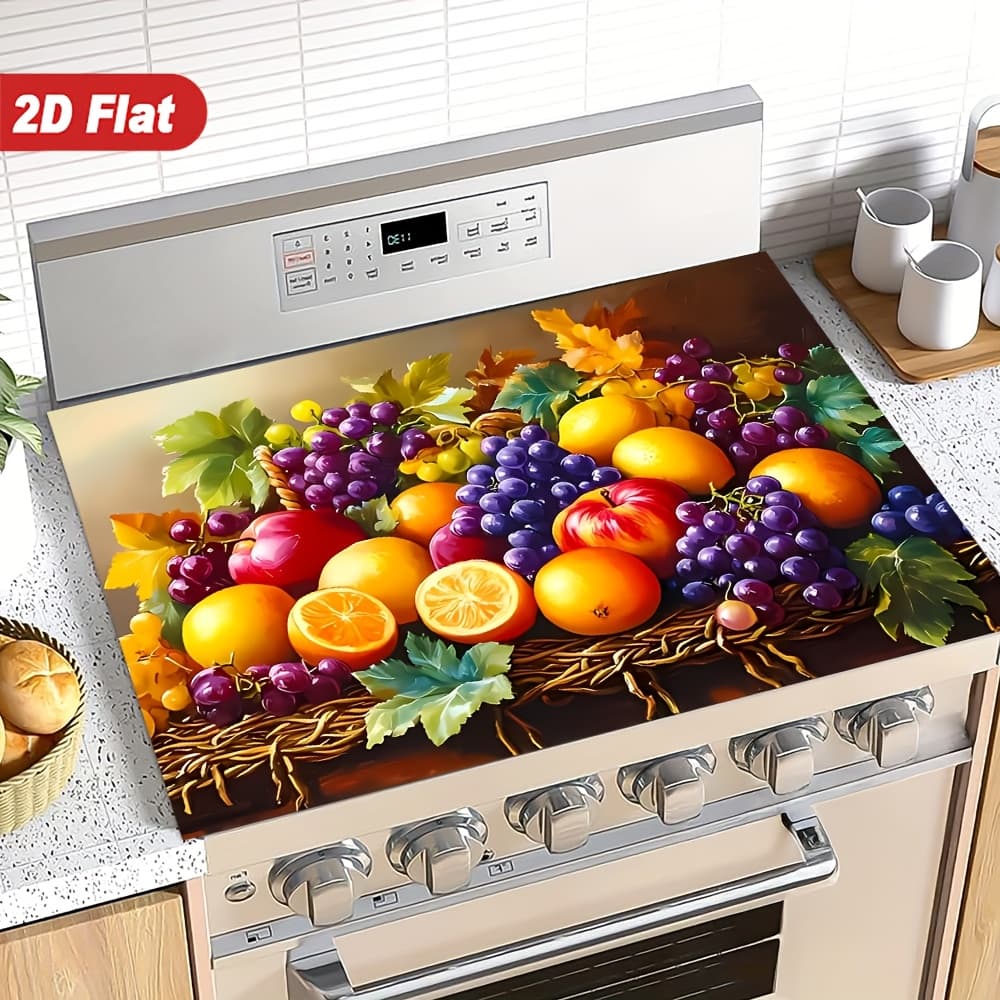 TEMU 1pc A 2d Flat Fruit Basket Rubber Mat Designed For Stove Covers, Measuring 28.3 Inches By 20.5 Inches. Non-slip, Heat-resistant, And Made From Synthetic Materials
