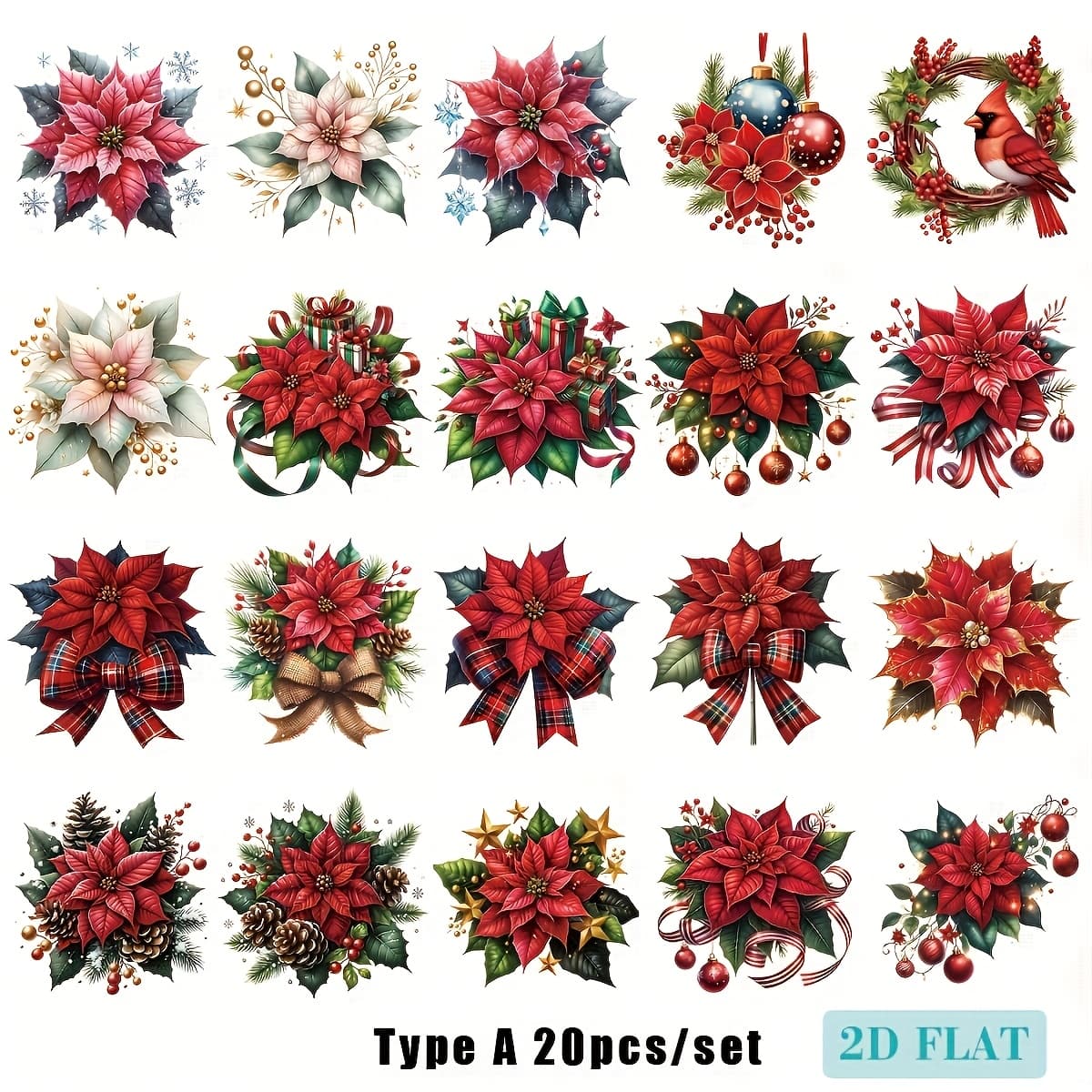 TEMU A Pack Of Handmade Creative Retro Christmas Decorations, Red Flowers, Red Clothes, Bird Series, 2d Flat Stickers