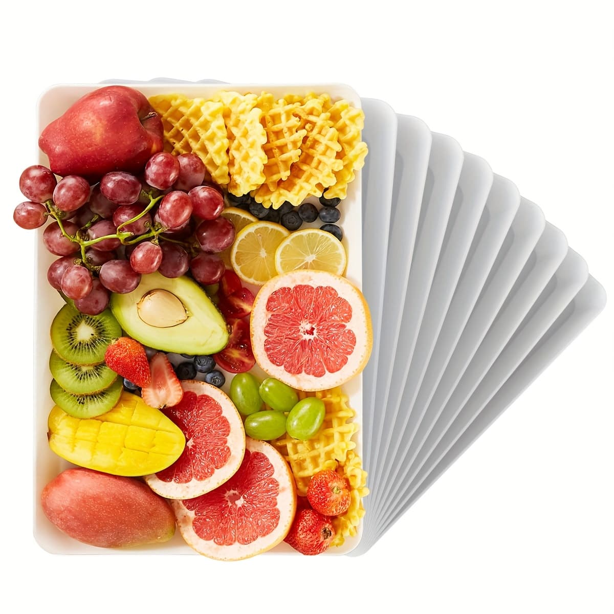 TEMU 10pack White Plastic Serving Trays 15" X 10" | Large Reusable Rectangular Party Platters | Serve Appetizers, Versatile Kitchen Serving Platters, Fruit, Veggies, & Desserts | Bpa-free
