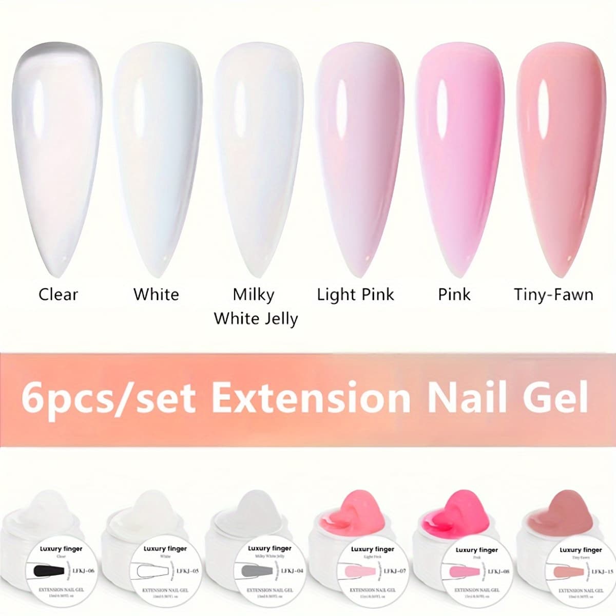 TEMU 6 Colors/set Cured Nail Extension Adhesive - , White, , Light Pink, Pink, Nude - Smooth, Alcohol-free, Quick-drying, Perfect For Nail Art And Salon Use