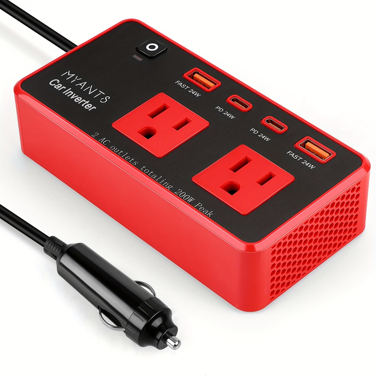 TEMU 200w Vehicle Power Inverter 12v To 110v/120v, Featuring A Fast Car Charger With 24w Pd Usb-c And Qc 3.0, Along With Type C Ports For Charging Devices Like Phones And Tablets During Travel