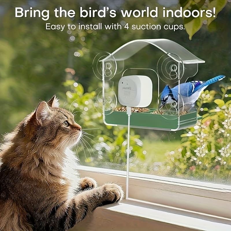 TEMU Feeder 2k Hd 3mp Window Camera Close-focus, 2.4g&5ghz Wifi Birds Capture 24/7 Events Recording, Strarlight Night Vision With & Reflection, Holiday Present For