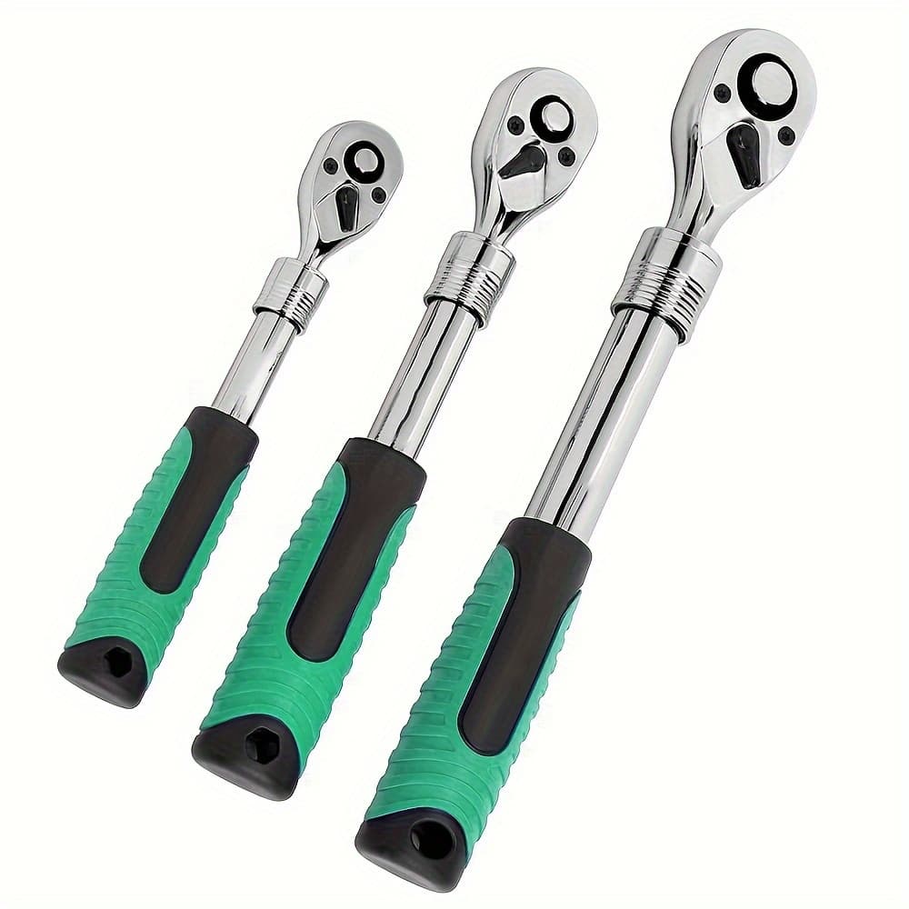 TEMU 3-piece Extendable Ratchet Set, 1/4 3/8 1/2 Inch Extendable Socket Wrench, Ratchet Wrenches Set 72-tooth , Handle, Release Reversible Gear Torque Spanner Mechanical Tools