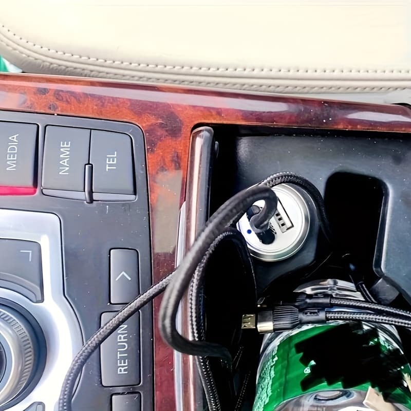 TEMU 100w Dual-port Mini Usb Car Charger, Fast Charging, Pd, Metal Casing, Male-to-female Connector, With Pull Ring Design, Suitable For Smartphones And Devices, Car Power Accessory