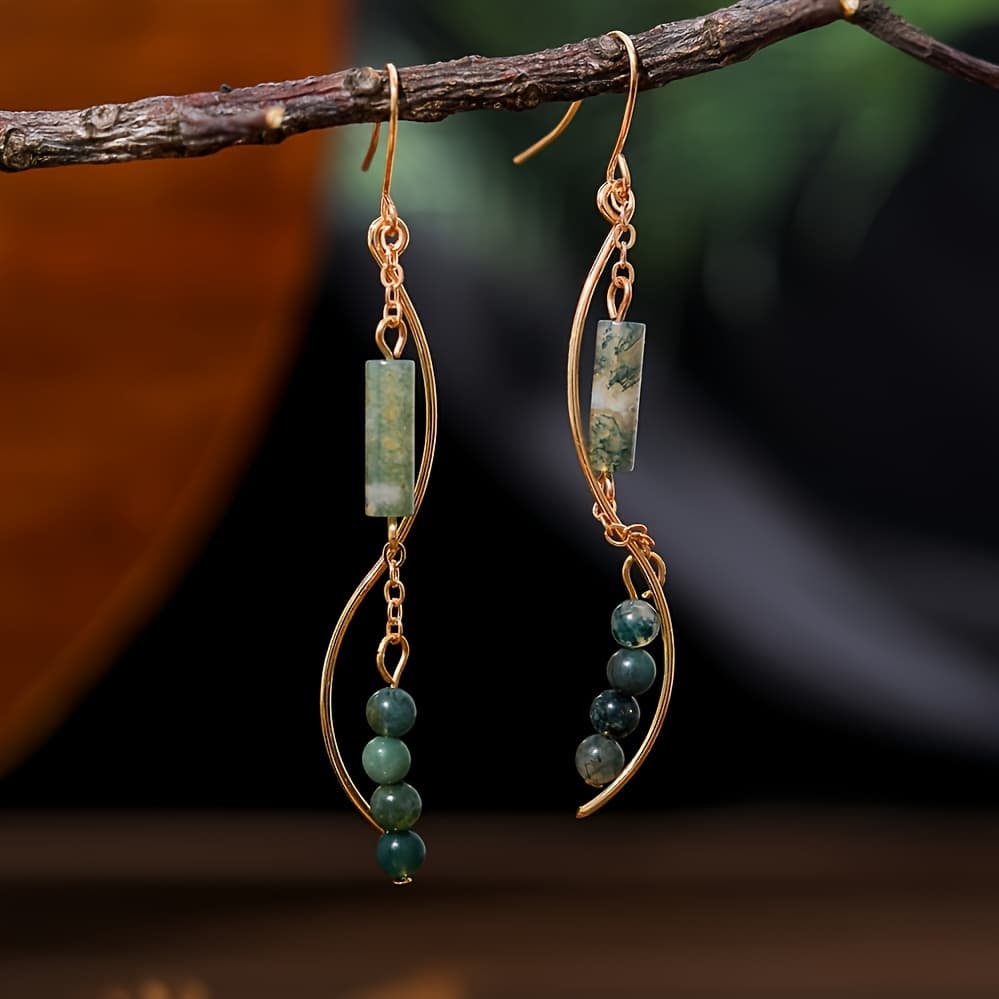 TEMU Bohemian Vintage Gemstone Pendant Earrings, Alloy With Iron Posts For And Gift, Creative, Party Gift