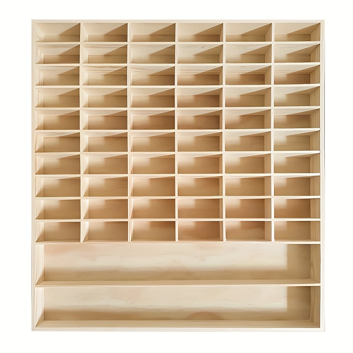TEMU 1pc Wall Mount 62-grid Model Display Case - Solid Wood Collectible Storage Shelf For Living Room/study/toy Room, Hardwood Wall Organizer With Premium Finish