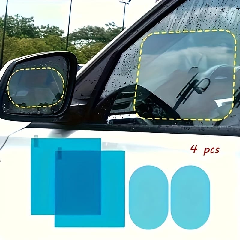 TEMU 2pcs/4pcs Car Rearview Mirror Film, Anti-rain, , Waterproof, , Transparent Nano Coating, Universal Transparent Film Accessory, Pvc Material